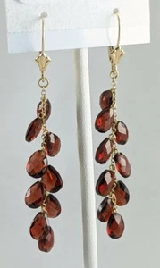 14K Gelbgold Briolette Granat Cluster 1-3/8" Ohrhänger Ohrhänger 5,3 g QVC IG - Bild 1 von 10