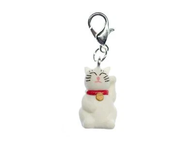 Katze Winkekatze Charm Miniblings Anhänger Glückskatze weiß Glöckchen Gummi - Bild 1 von 4