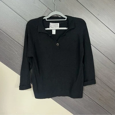 Suéter Gitano preto malha gola V vintage seda/nylon/angorá/mistura de lã de cordeiro - Imagem 1 de 4