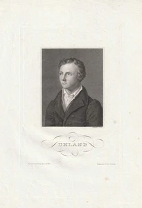 c1850 Johann Ludwig UHLAND Dichter Jurist Politiker * Stahlstich-Porträt - Picture 1 of 1