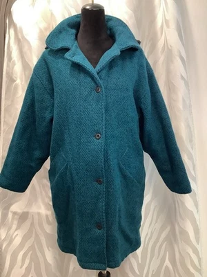 Abrigo de lana turquesa de gran tamaño Woolrich de colección para mujer con capucha desmontable talla S Foto 1 de 4