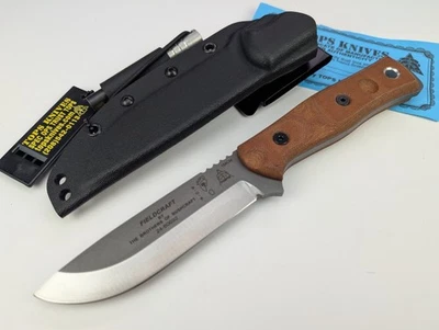 Tops Knives BOB Fieldcraft Knife 154CM Stainless Blade Tan Canvas Micarta Handle - Image 1 of 4