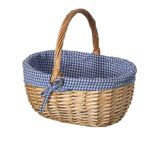 Picnic Basket with Handle and Washable Plaid Liner Ideal for Outdoor Adventures, - Picture 1 of 7