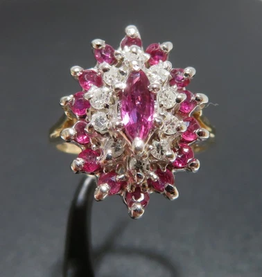 14K 2TONE GOLD LADIES NATURAL RUBY & DIAMOND CLUSTER RING SZ 7 5.00g (G116126-1) - Image 1 of 4