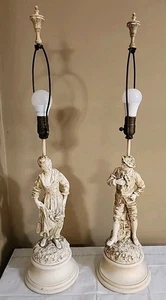 Vintage Antique Pair Mid Century Chalkware 1950s Lamps Signed Granitex 21" Tall - Picture 1 of 21