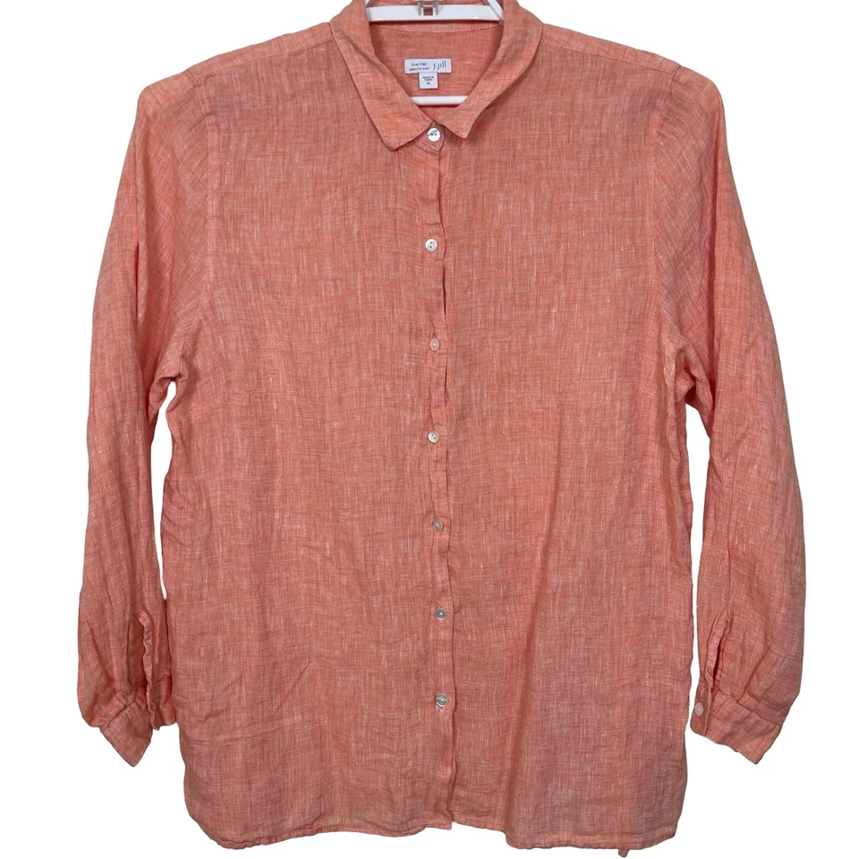 Camisa esencial de lino Jill Love coral naranja con botones para mujer XL boho Foto 1 de 4
