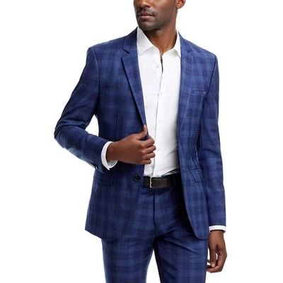 Hugo Boss 2 Piece Suit Mens 40R Pants 32W Blue Plaid Performance Super Flex NWT - Image 1 of 4