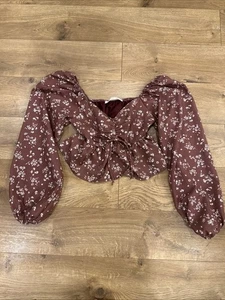 Altar’d State Damen braun Blumen Crop Top Langarm Bauernmilchmädchen Gr. XS - Bild 1 von 6