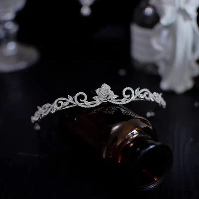 Lindo accesorio para el cabello de boda de cristal coronas de diademas nupciales circonita completa rosa Foto 1 de 4