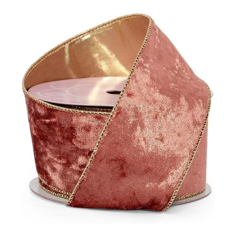 Coral/Gold Soft Velvet Wired Ribbon - 2 1/2 Inches Wide X 10 Yards (56004442) - Image 1 of 1