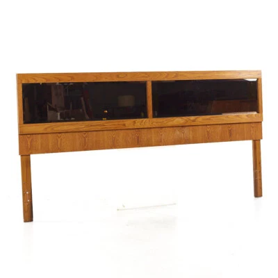 Lane Staccato Brutalist Mid Century Oak and Mirror King Headboard - Image 1 of 4