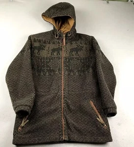 Woolrich Jacket Womens Small Brown Fair Isle Reindeer Full Zip Lined Hooded - Picture 1 of 9