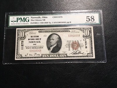 National bank note Norwalk Ohio PMG 58 AU looks higher grade co seriel no - Image 1 of 2