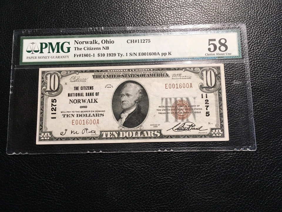 National bank note Norwalk Ohio PMG 58 AU looks higher grade co seriel no - Image 1 of 2
