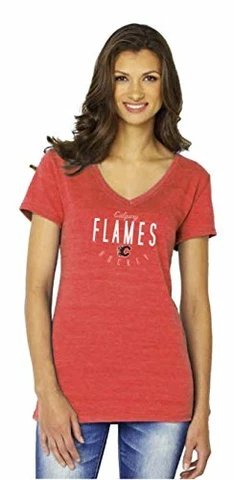Soft As A Grape NHL Calgary Flames Women's Traditional Triblend Short Sleeve Cover