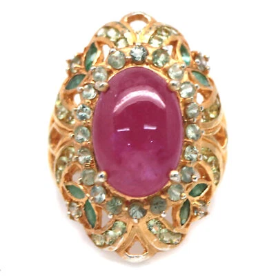 925 Sterlingsilber 10 x 15 mm Pink Rubin, Smaragd & Peridot Ring Größe 7,75 - Bild 1 von 4