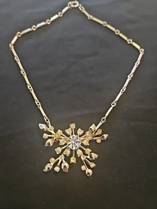 Vintage GERMANY Necklace Gold Tone Filigree Rhinestones Signed - Bild 1 von 6