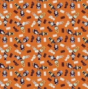 BLUEY BOO on Orange Halloween Cotton Sewing Fabric Halloween .583 (21") X 44" - Picture 1 of 3