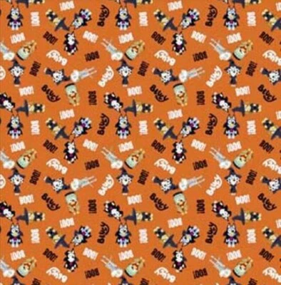 BLUEY BOO on Orange Halloween Cotton Sewing Fabric Halloween .583 (21") X 44" - Image 1 of 3