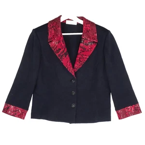 ST.JOHN Black Red Sequins Shimmer Rhinestone Jacket Women's Size 2 ? Flaws - Picture 1 of 15