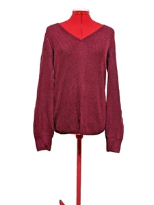 EXPRESS Women Sweater Small(4-6) Bishop Sleeve Vneck Wine Pullover Ribbed Knit - Picture 1 of 10