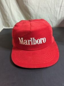 Marlboro Cigarettes Advertising Vintage Red Corduroy Snapback Made In U.S.A Hat 