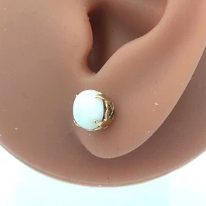 10K Yellow Gold Oval White Opal Cabochon October Occasion Stud Earrings - Picture 1 of 7