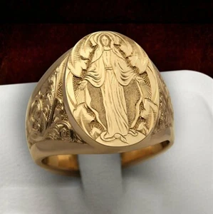 Carving Ring Party Jewelry Christian Men Gold Catholic Ring Jesus Handmade 18K - Picture 1 of 13
