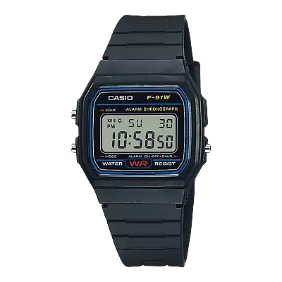 CASIO Herrenuhr Vintage Digital Resin Kunstharzglas Alarm Stoppuhr   F-91W-1YEG - Bild 1 von 3