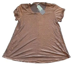 Bordeaux Anthropologie 100% Linen Gold Metallic Scoop Neck Round Hem Women's S/P - Picture 1 of 5
