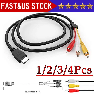 1080P HDMI Male to 3 RCA S-video AV Audio Cable Cord Adapter for TV HDTV DVD US - Image 1 of 4