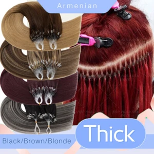 300PCS Thick Micro Loop Ring Beads Hair Extensions 100% Remy Human Hair Straight - Picture 1 of 32
