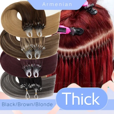 300PCS Thick Micro Loop Ring Beads Hair Extensions 100% Remy Human Hair Straight - image 1 of 4