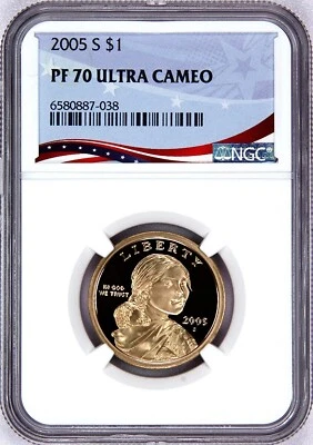 2005 S, $1 Sacagawea, Graded PF 70 Ultra Cameo by NGC  * Patriotic Label - Image 1 of 4