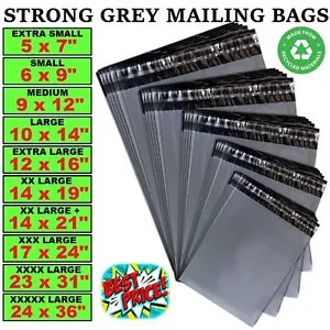 More details for grey mailing postage bags mixed sizes large strong poly self seal plastic postal