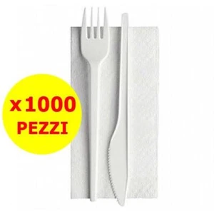 BIS POSATE MONOUSO IN PLASTICA BIANCA 1000 PZ CON TOVAGLIOLO IMBUSTATO RIUSO!!, - Imagen 1 de 1