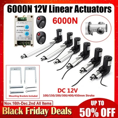DC 12V Linear Actuator 1320lbs W/ Remote Controller Electric Motor 6000N Lift IG - Image 1 of 4