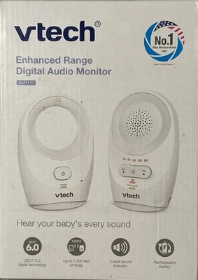 VTech DM1111 Enhanced Digital Audio Baby Monitor - White with Cords Tested Works 银色 — 第 1/4 张图片