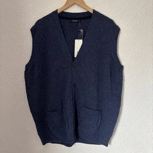 James Pringle Blue 100% Lambswool Sleeveless Cardigan Sweatervest XL *hole* - Picture 1 of 13