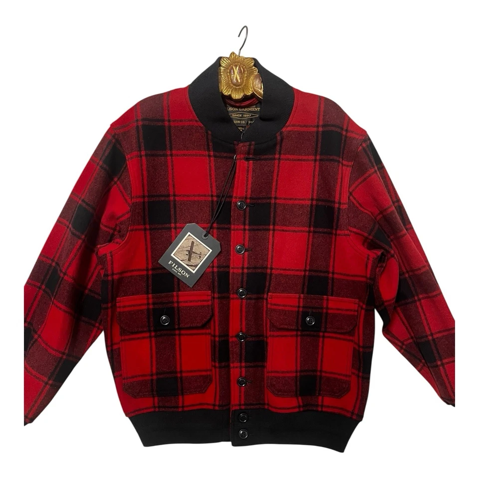 FILSON Red Black Plaid Wool Bomber Jacket S NWT - Image 1 of 4