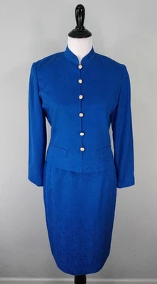 Blazer Falda Traje Adrianna Pepell Azul 100% Seda 2 Piezas Botón Talla 8p Foto 1 de 4