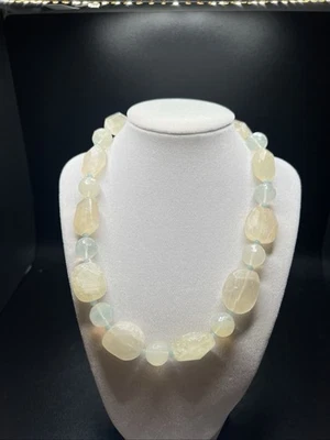 Collar Grueso Aguamarina y Citrino Crudo Estilo Cuentas Cierre Plata Esterlina Foto 1 de 4