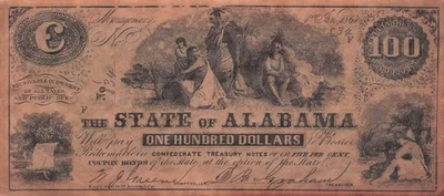 USA / Alabama  $100  1.1.1864  Facsimile / Copy  Uncirculated Banknote L 04 - Image 1 of 2