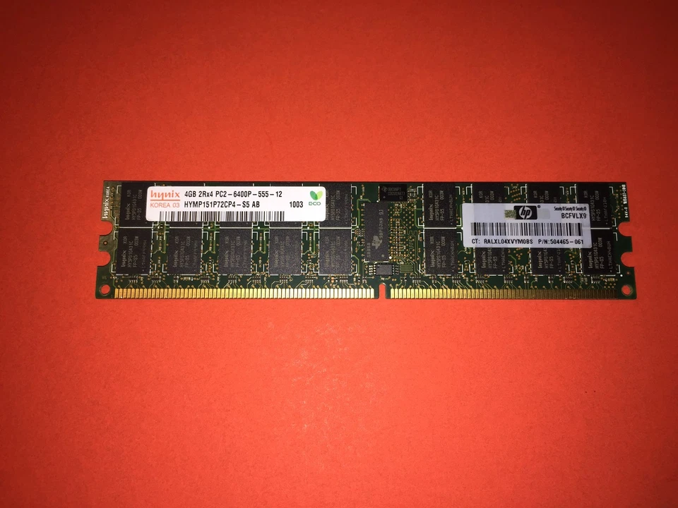 HP Hynix 504465-061 504589-001 4GB PC2-6400P-555 2Rx4 REG ECC DDR2-800 256Mx4 LP - Image 1 of 1