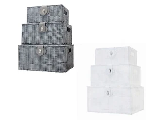 LYNEN Set of 3 Resin Wicker Woven Storage Baskets Hamper Box With Lid & Lock - Picture 1 of 5