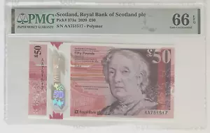 SCOTLAND, RB - PICK 373a - 50 POUNDS - 2020 - PMG GEM UNC 66 EPQ - 1st PREFIX AA - Picture 1 of 2