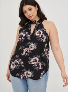 Camiseta sin mangas Torrid Halter Georgette floral negra nueva con etiquetas 2X - Imagen 1 de 10