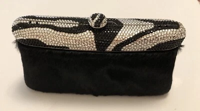 Isabella Adams New York Crystal Zebra Print  Leather Evening Bag Clutch Purse - Image 1 of 4