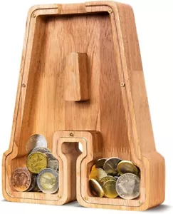 Wooden Letter Piggy Bank| Piggy Bank for Boys Girls Toddler| Alphabet A Money Ba - Picture 1 of 3