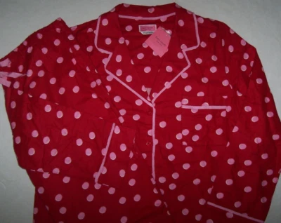 Conjunto de pijama/lounge de sarja flanela Kate Spade vermelho/rosa/branco SHADOW DOTS novo com etiquetas GG - Imagem 1 de 4